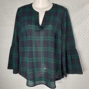 J. Crew Factory Blouse Taren Plaid Bell Sle…